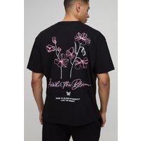 Oversize T-Shirt mit floralem Print - Schwarz - XS, Schwarz Oversize T-Shirt mit floralem Print - Schwarz - XS, Schwarz von boohooman