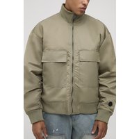 Gerippte Oversize Bomberjacke mit Trichterkragen - Khaki - XS, Khaki Gerippte Oversize Bomberjacke mit Trichterkragen - Khaki - XS, Khaki von boohooman