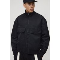 Gerippte Oversize Bomberjacke mit Trichterkragen - Schwarz - XL, Schwarz von boohooman