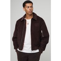 Oversize Cord-Bomberjacke mit Kragen und Kontrast-Futter - Braun - S, Braun Oversize Cord-Bomberjacke mit Kragen und Kontrast-Futter - Braun - S, Braun von boohooman