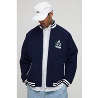 Oversize Melton Bomberjacke mit Trichterkragen - Blau - S, Blau von boohooman