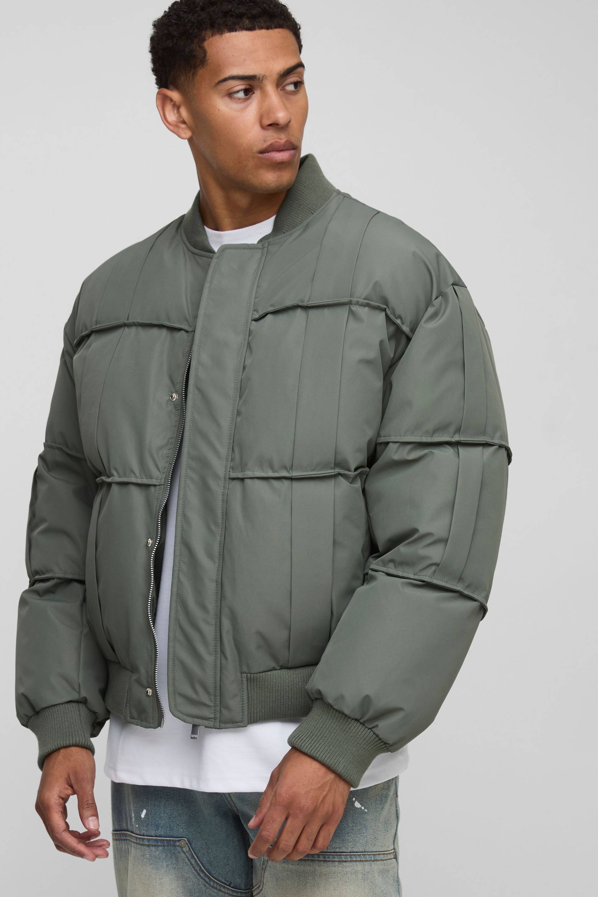 Oversize Bomberjacke mit Einsatz - Khaki - XL, Khaki von boohooman