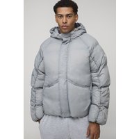 Oversize Steppjacke mit gerafften Ärmeln - Grau - XS, Grau Oversize Steppjacke mit gerafften Ärmeln - Grau - XS, Grau von boohooman