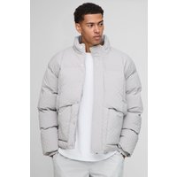 Strukturierte Oversize Steppjacke mit Trichterkragen - Grau - S, Grau von boohooman