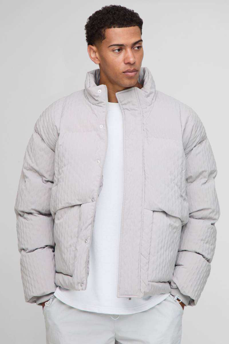 Strukturierte Oversize Steppjacke mit Trichterkragen - Grau - S, Grau Strukturierte Oversize Steppjacke mit Trichterkragen - Grau - S, Grau von boohooman