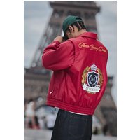 Strukturierte Oversize PU-Bomberjacke mit Stickerei - Rot - XS, Rot von boohooman