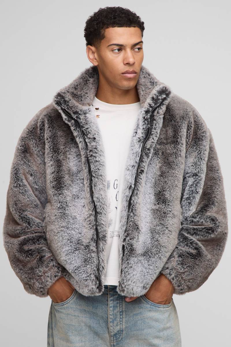Zweifarbige Oversize Jacke mit Trichterkragen und Reißverschluss - Braun - S, Braun von boohooman