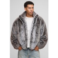 Zweifarbige Oversize Jacke mit Trichterkragen und Reißverschluss - Braun - XL, Braun von boohooman