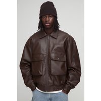 Oversize Bomberjacke mit PU-Kragen - Braun - XS, Braun Oversize Bomberjacke mit PU-Kragen - Braun - XS, Braun von boohooman