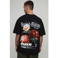 Oversized Floral Printed T-Shirt - Schwarz - XS, Schwarz von boohooman