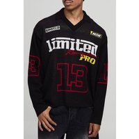 Langärmliges Oversize Moto Jacquard T-Shirt - Schwarz - M, Schwarz von boohooman