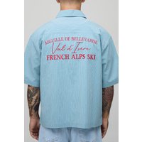 Kurzärmliges Oversize Hemd mit French Maxi-Stickerei - Blau - S, Blau von boohooman