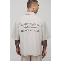 Kurzärmliges Oversize Hemd mit French Maxi-Stickerei - Taupe - XS, Taupe Kurzärmliges Oversize Hemd mit French Maxi-Stickerei - Taupe - XS, Taupe von boohooman