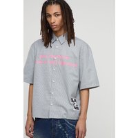 Oversized Half Sleeve Microcheck Print Shirt - Grau - L, Grau von boohooman