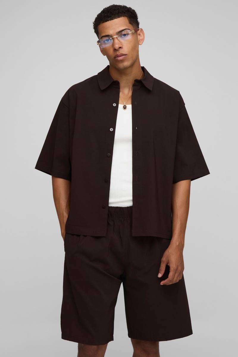 Oversize Stretch-Hemd & Bermuda-Shorts - Braun - XL, Braun Oversize Stretch-Hemd & Bermuda-Shorts - Braun - XL, Braun von boohooman