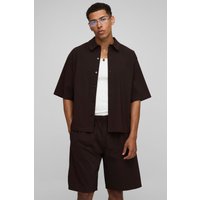 Oversize Stretch-Hemd & Bermuda-Shorts - Braun - XS, Braun von boohooman