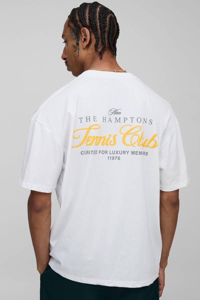 Kastiges Oversize T-Shirt mit Hamptons Tennis Club Print - Weiß - M, Weiß von boohooman