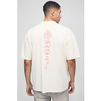 Oversize T-Shirt mit floralem Print - Ecru - XS, Ecru Oversize T-Shirt mit floralem Print - Ecru - XS, Ecru von boohooman
