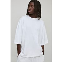 Oversized Heavyweight MAN Script Embroidered Half Sleeve T-shirt - Weiß - M, Weiß von boohooman