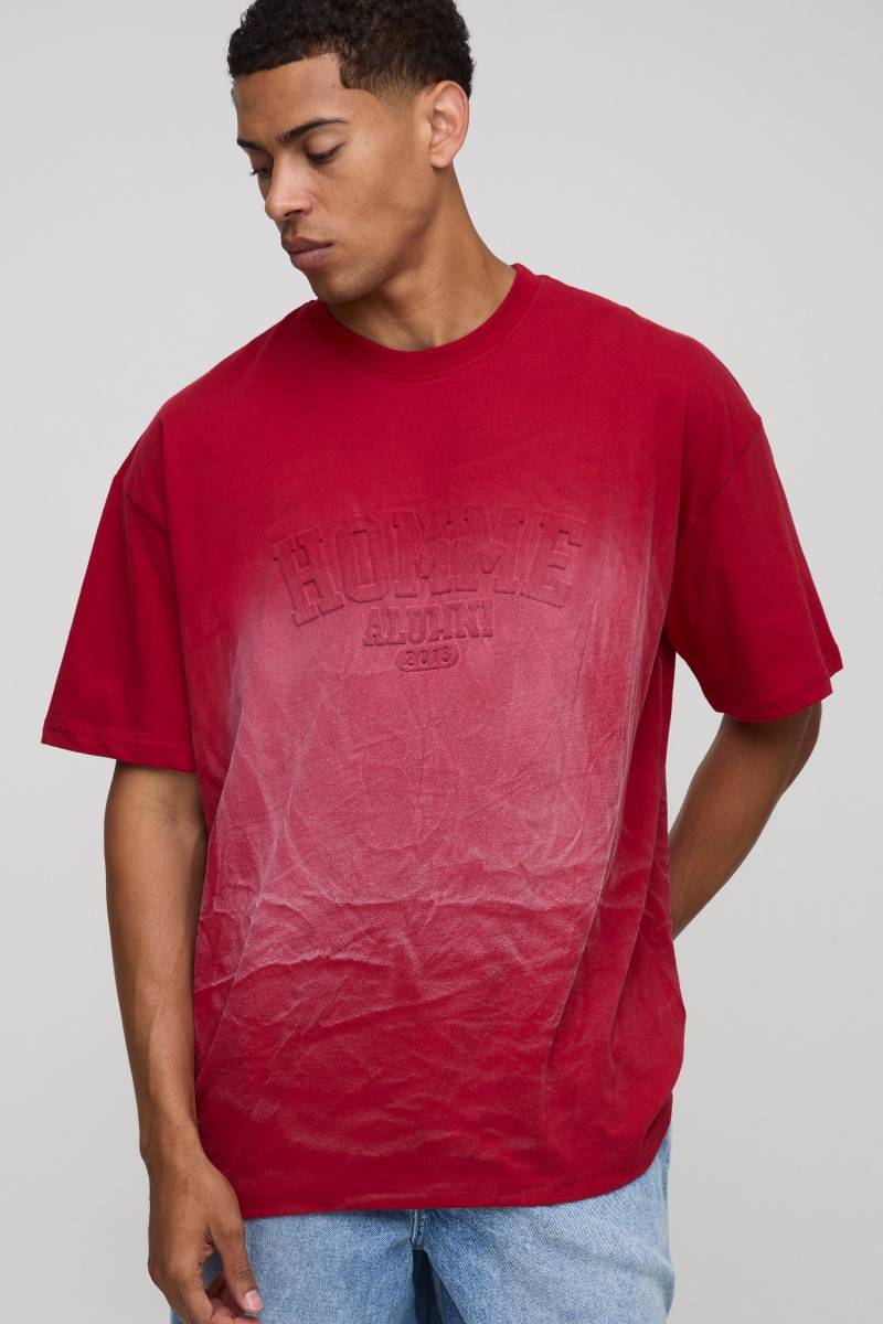 Oversize T-Shirt mit Homme 2013 Print - Rot - M, Rot von boohooman