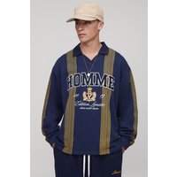 Oversize Homme Rugby-Poloshirt mit Applikation - Blau - L, Blau von boohooman