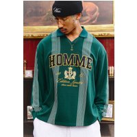 Oversize Homme Rugby-Poloshirt mit Applikation - Grün - XL, Grün von boohooman