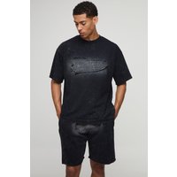 Oversize T-Shirt mit Homme Applikation & Shorts - Schwarz - M, Schwarz von boohooman