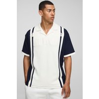 Oversize Poloshirt mit Homme-Stickerei - Blau - XS, Blau Oversize Poloshirt mit Homme-Stickerei - Blau - XS, Blau von boohooman