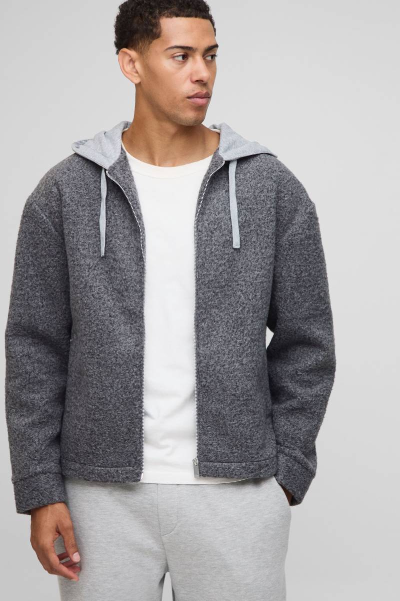 Oversize Overshirt mit Kapuze - Grau - XS, Grau Oversize Overshirt mit Kapuze - Grau - XS, Grau von boohooman