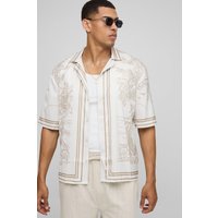 Oversize Satin-Hemd mit Print - Ecru - L, Ecru Oversize Satin-Hemd mit Print - Ecru - L, Ecru von boohooman