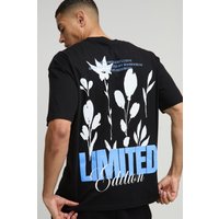 Oversize T-Shirt mit floralem Limited Edition Print - Schwarz - XS, Schwarz von boohooman
