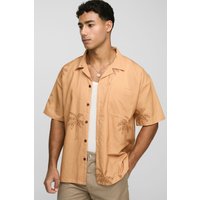 Kurzärmliges Oversize Hemd aus Leinenmischung mit Palmen-Print - Beige - XS, Beige Kurzärmliges Oversize Hemd aus Leinenmischung mit Palmen-Print - Beige - XS, Beige von boohooman