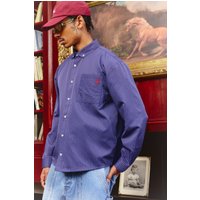 Oversized Long Sleeve Striped Curved Hem Shirt - Blau - S, Blau von boohooman