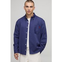 Oversized Long Sleeve Striped Curved Hem Shirt - Blau - S, Blau von boohooman