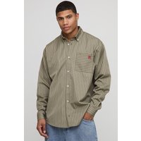Oversized Long Sleeve Striped Curved Hem Shirt - Grün - XL, Grün von boohooman