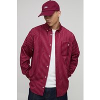 Oversized Long Sleeve Striped Curved Hem Shirt - Rot - L, Rot von boohooman