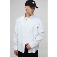 Oversized Long Sleeve Striped Curved Hem Shirt - Weiß - XL, Weiß von boohooman