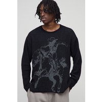 Langärmliges strukturiertes Oversize Western T-Shirt - Schwarz - L, Schwarz von boohooman