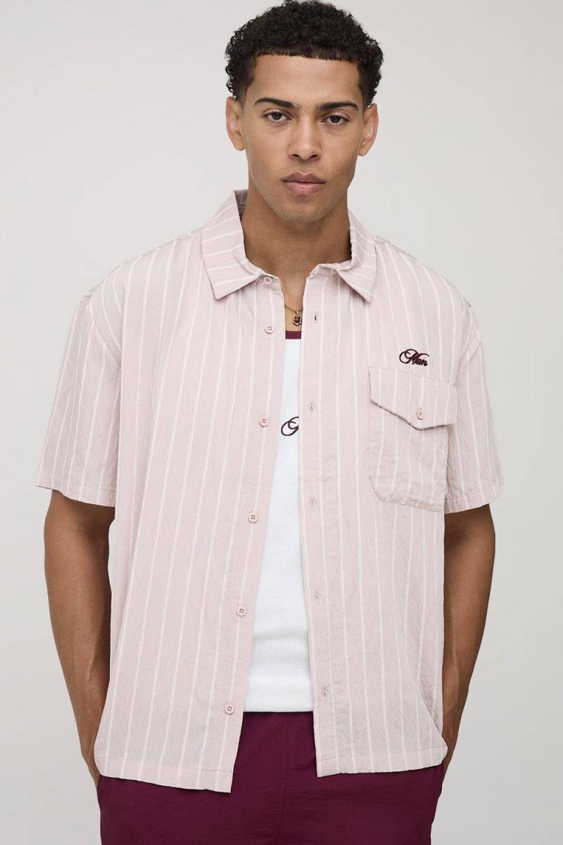 Kariertes Oversize Hemd mit Man-Stickerei - Rot - S, Rot von boohooman