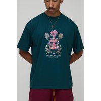 Oversized Man Script Tennis Club Graphic T-Shirt - Grün - M, Grün von boohooman