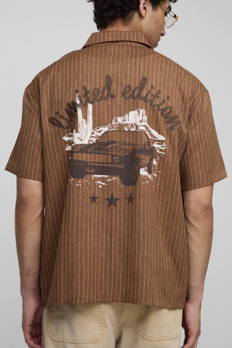 Gestreiftes Oversize Man Western-Hemd - Braun - XS, Braun Gestreiftes Oversize Man Western-Hemd - Braun - XS, Braun von boohooman