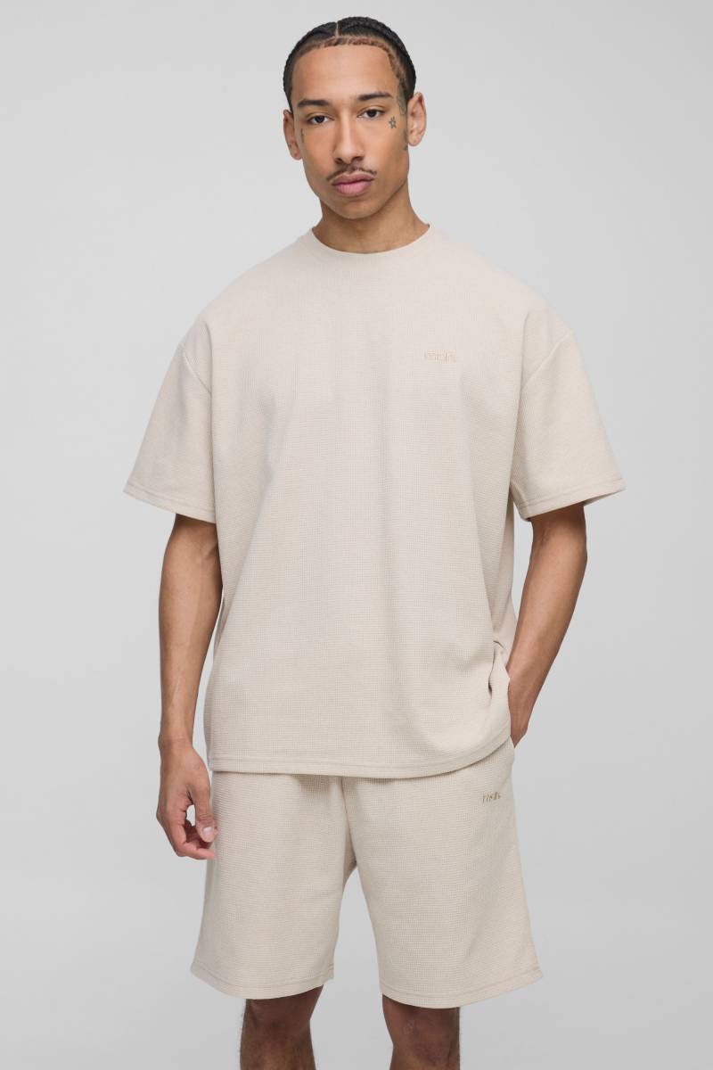 Oversize Man T-Shirt & Shorts in Waffeloptik - Grau - XL, Grau von boohooman