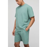 Oversize Man T-Shirt & Shorts in Waffeloptik - Grün - M, Grün Oversize Man T-Shirt & Shorts in Waffeloptik - Grün - M, Grün von boohooman
