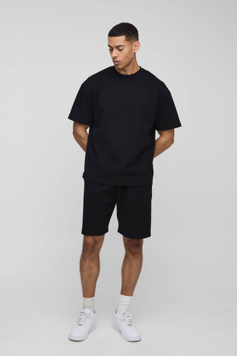 Oversize Man T-Shirt & Shorts in Waffeloptik - Schwarz - XS, Schwarz von boohooman
