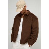 Oversize Melton Overshirt - Braun - XS, Braun von boohooman