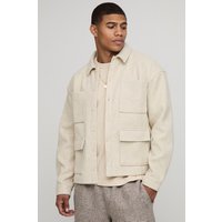 Oversize Melton Overshirt mit Taschen-Detail - Taupe - XS, Taupe Oversize Melton Overshirt mit Taschen-Detail - Taupe - XS, Taupe von boohooman