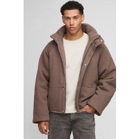 Strukturierte Oversize Mini-Steppjacke mit Kapuze - Braun - XS, Braun von boohooman