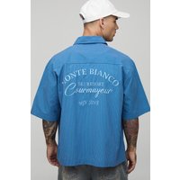 Kurzärmliges Oversize Hemd mit Monte Bianco Stickerei - Blau - XS, Blau Kurzärmliges Oversize Hemd mit Monte Bianco Stickerei - Blau - XS, Blau von boohooman