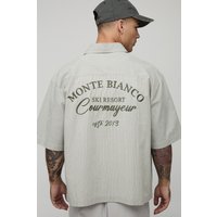 Kurzärmliges Oversize Hemd mit Monte Bianco Stickerei - Grau - L, Grau von boohooman