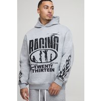 Oversize Hoodie mit Moto Racing Print - Grau - XS, Grau Oversize Hoodie mit Moto Racing Print - Grau - XS, Grau von boohooman
